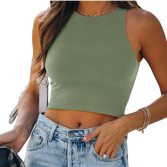 ReoRia Seamless High Neck Double Lined Basic Tank Top - Picture 1 of 8